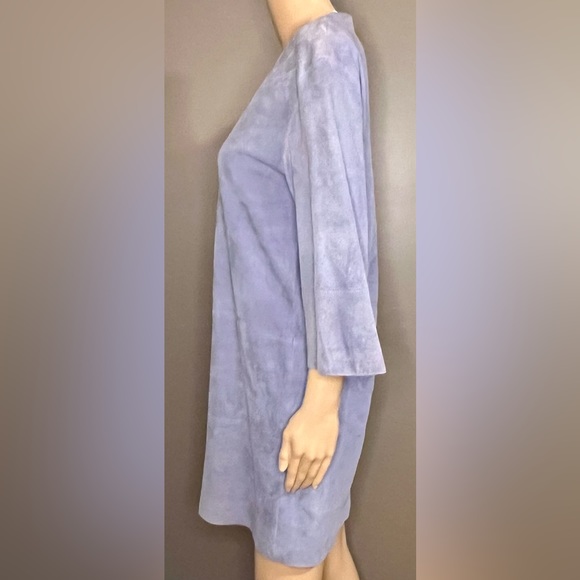 VINCE Lamb Leather/Suede V-Neck Shift Dress In Light Blue Size XS - Picture 7 of 12
